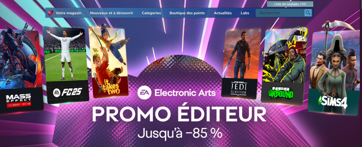 EA : promo éditeur sur Steam !